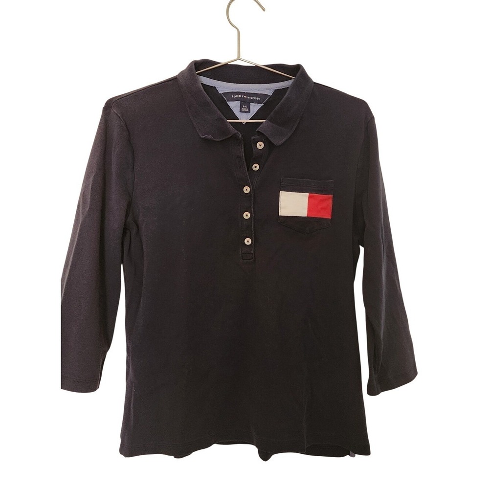 Tommy Hilfiger Kids Boys Large Navy Blue Polo Flag Pocket Cotton Shirt Preppy